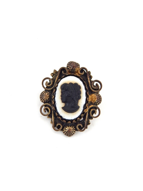 Black Cameo Pin, Collar Pin Victorian Style, Mid … - image 1