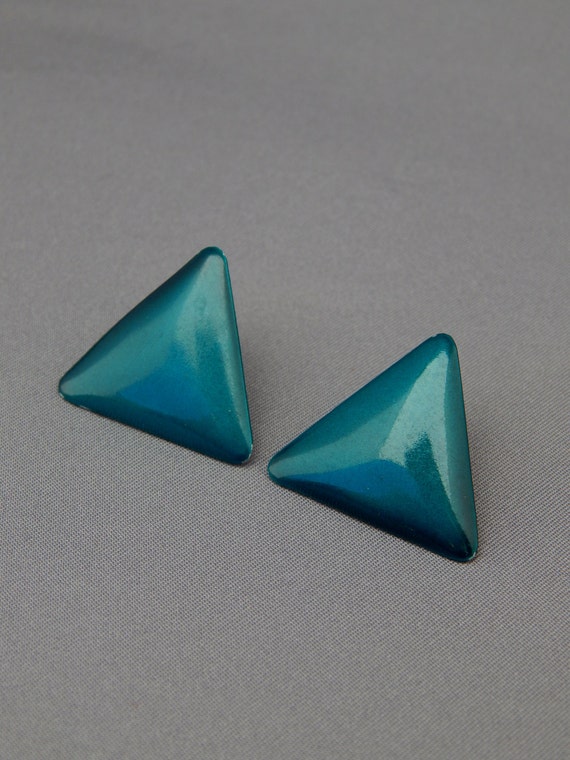 Triangle Enamel Earrings Emerald Green, Geometric 