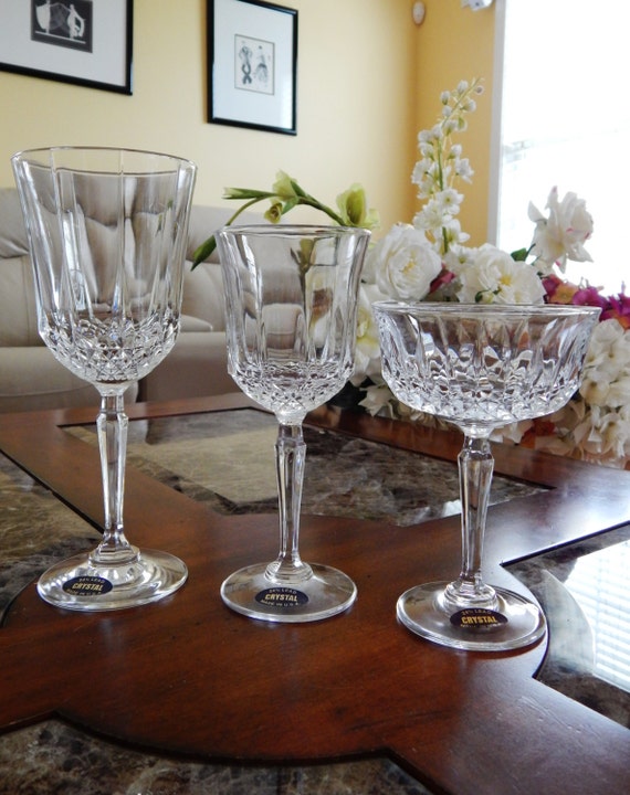 Vintage Set of Six Heavy Cut Crystal Wine Glasses, Crystal Wine Glasses,  Crystal Wine Goblets, Vintage Wine Goblets, Vintage Crystal Glasses 