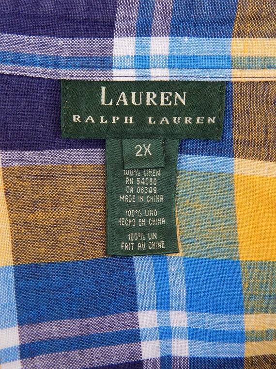 RALPH LAUREN Plaid Linen Shirt Size 2X Yellow/blue, Plus Size