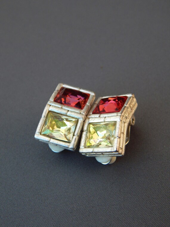 GIVENCHY Earrings Clip-Ons Rectangular Red Yellow… - image 2