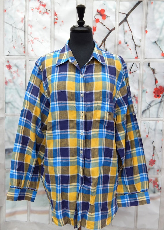 RALPH LAUREN Plaid Linen Shirt Size 2X Yellow/blue, Plus Size