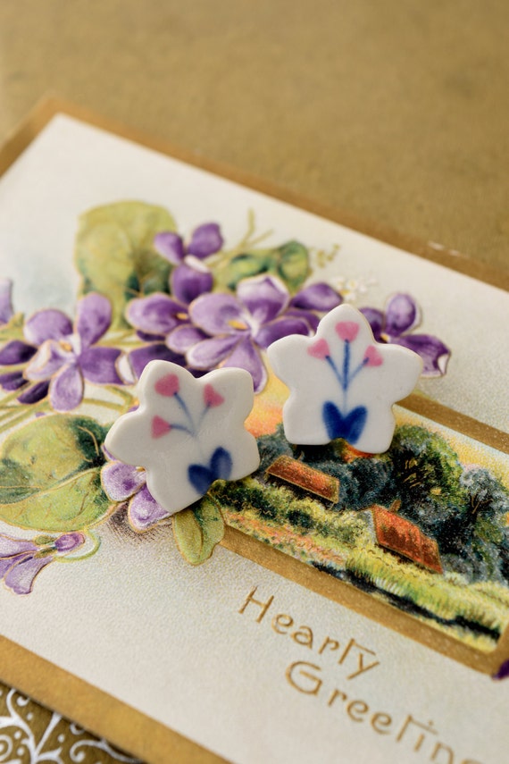 Ceramic Flower Earrings, Hand Painted Porcelain Ea