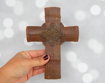 Vintage Wall Cross, Rustic Wall Crucifix, Religious Decor