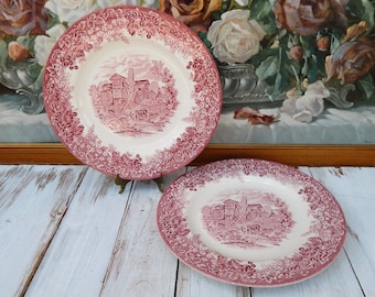 WEDGWOOD Plates ROMANTIC ENGLAND Transferware Dinner Plates Set of 2, England Wedgwood Queen's Ware Discontinued, Vintage, Thanksgiving