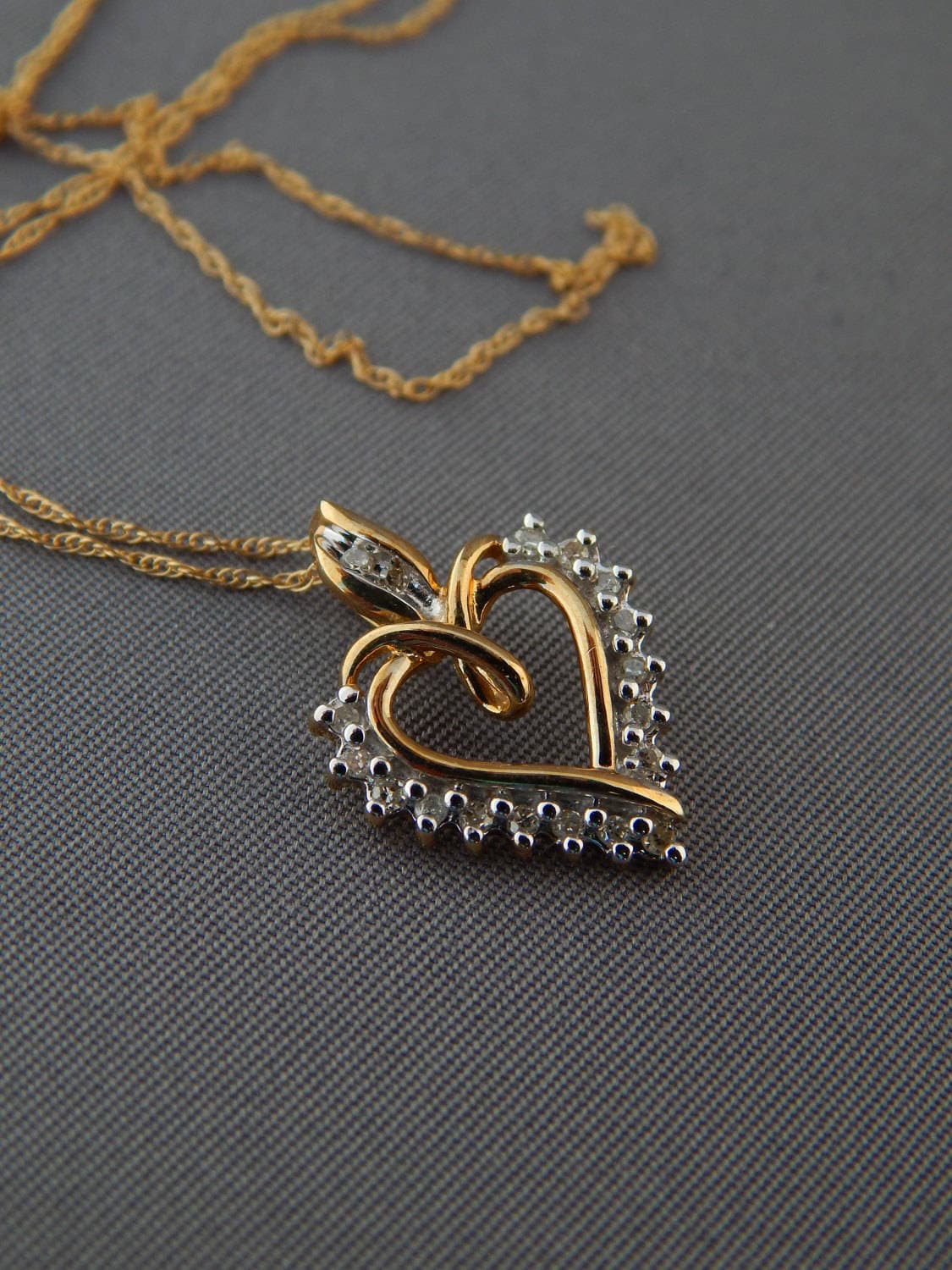 10k Yellow Gold Round Diamond Heart Pendant - DBD Miami Jewelers