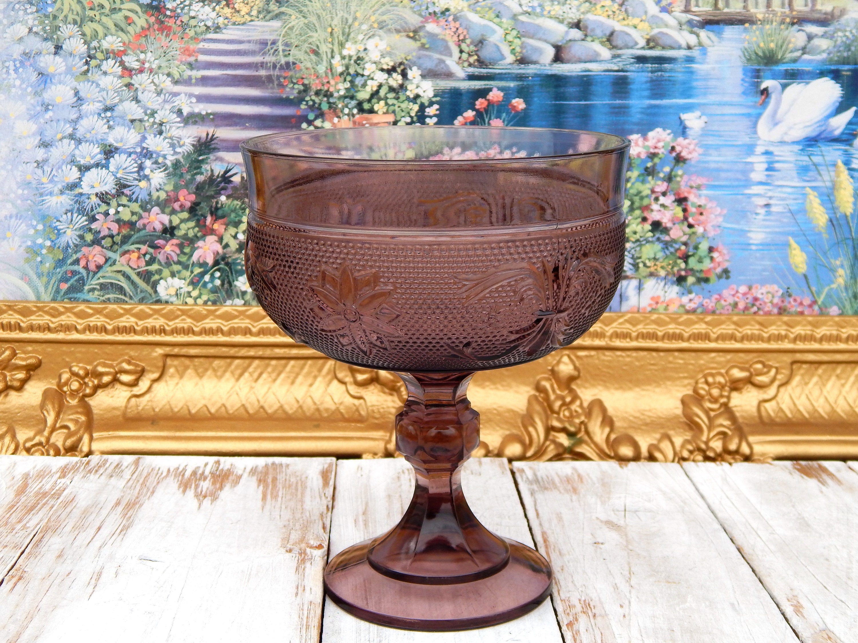 Purple Footed Vase Depression Glass Pedestal Vase Pressed Etsy