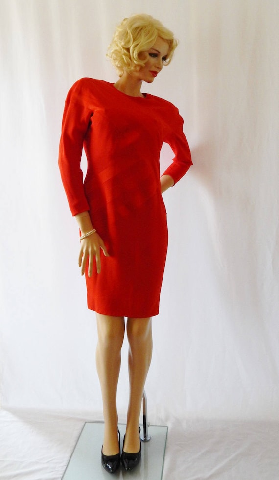 LOUIS FERAUD Dress Size 12, Vintage Elegant Red Dr