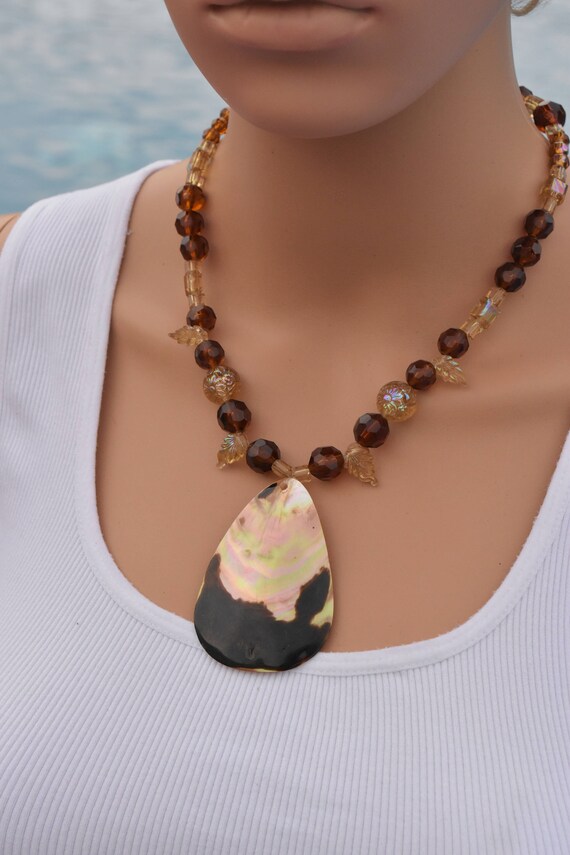 Brown Necklace Mother of Pearl Necklace & Earrings