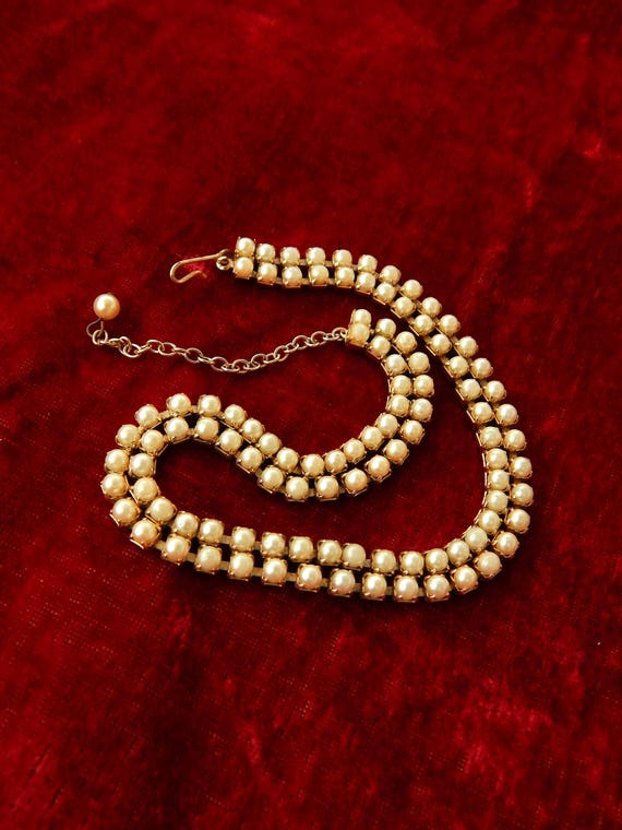 Pearl Choker Necklace Two-Strand, Mid Century Brid