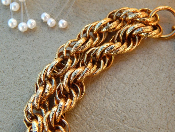 Vintage Bracelet Gold Tone Rope Chains - image 3