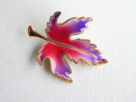 Enamel Leaf Pin Brooch, Brown Orange/Green Pink/P… - image 4