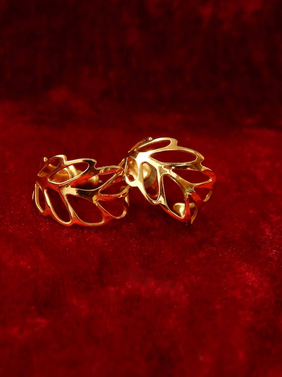 NAPIER Leaf Hoop Earrings, Gold Leafy Hoops, Ligh… - image 1