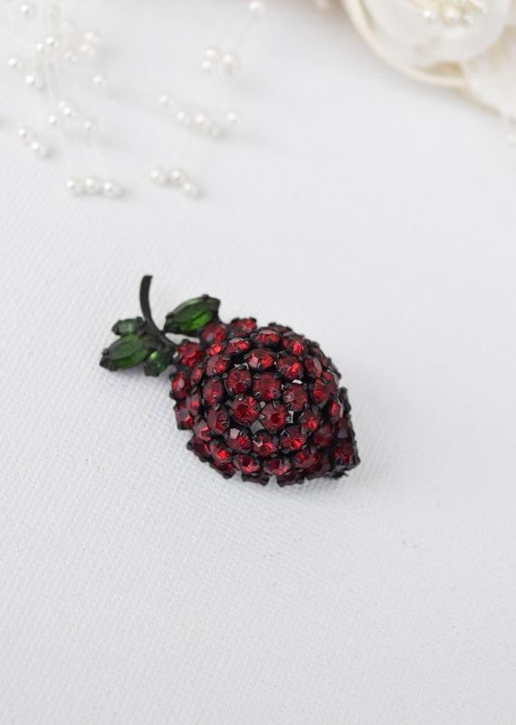 WARNER Strawberry Pin, Red Rhinestone Strawberry … - image 5