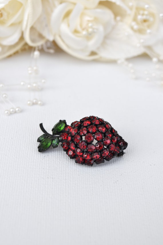 WARNER Strawberry Pin, Red Rhinestone Strawberry … - image 2