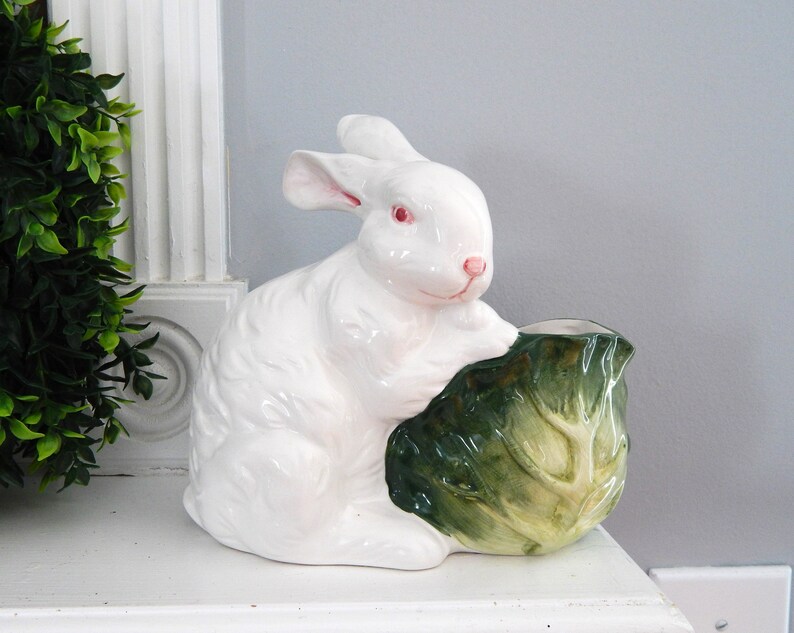 Vintage Bunny Planter Ceramic Bunny With Cabbage Vase Hand - Etsy