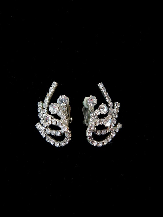 Vintage Rhinestone Earrings Clip-Ons, Crystal Ear… - image 1