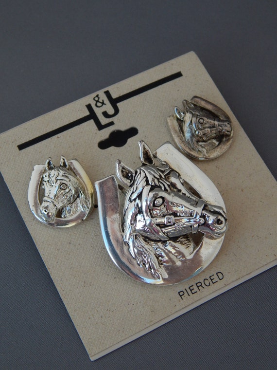 Horse Pin Earrings L&J Western Horse Horseshoe, Si