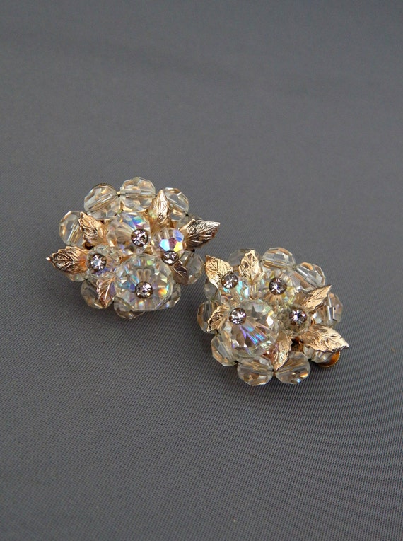 VENDOME Crystal Earrings Vintage Crystal Cluster Earrings Clip