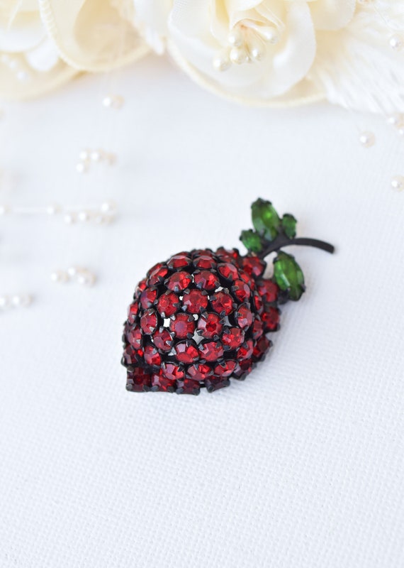 WARNER Strawberry Pin, Red Rhinestone Strawberry … - image 4