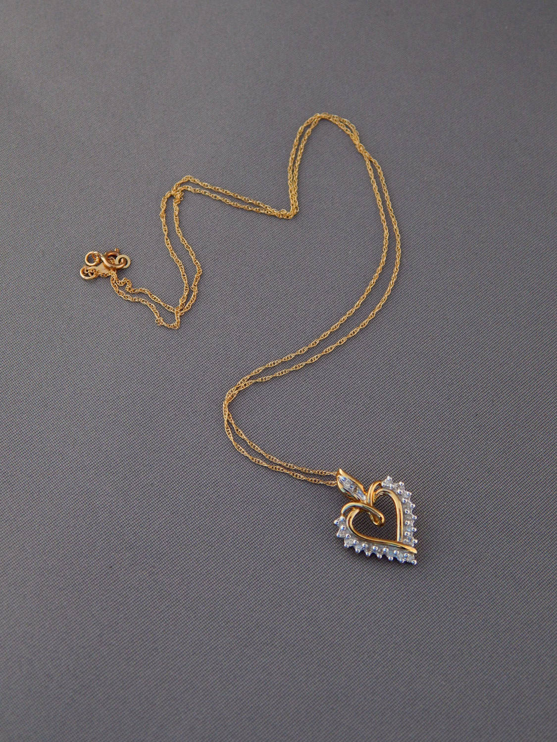 10K Gold Diamond Heart Necklace, 10K Yellow Gold Heart