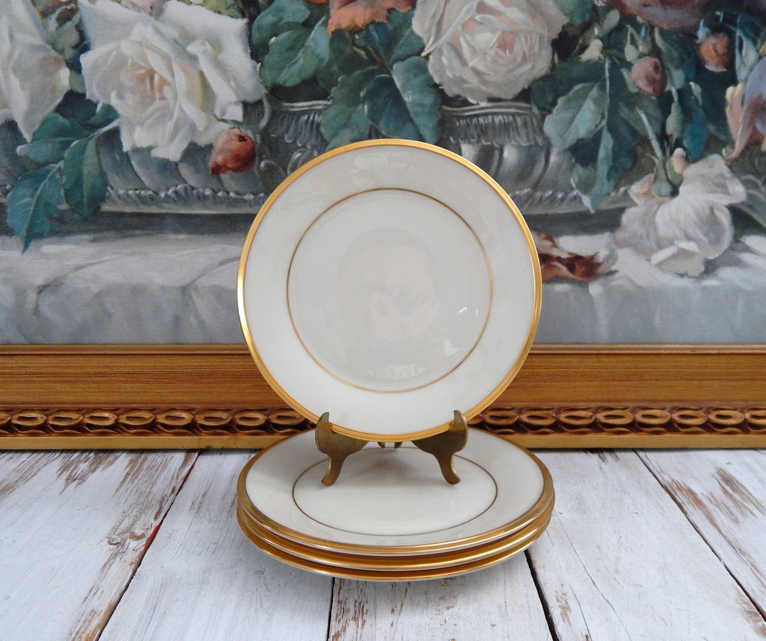 LENOX ETERNAL Bread & Butter Plates Set of 4 Ivory White Gold Trim, Lenox USA Creamy White