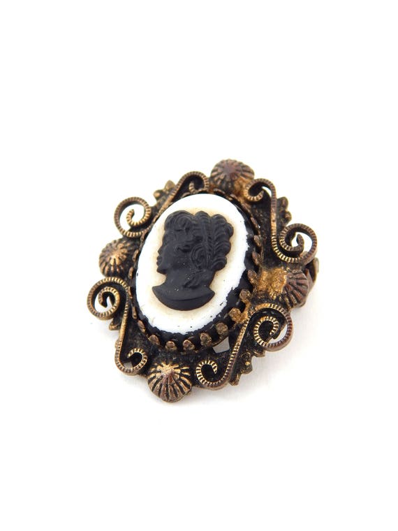 Black Cameo Pin, Collar Pin Victorian Style, Mid … - image 3