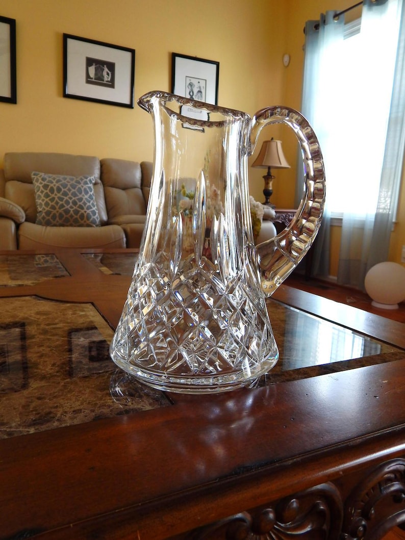 Antique Cut Lead Crystal Pitcher Tall Heavy Crystal Pitcher Etsy