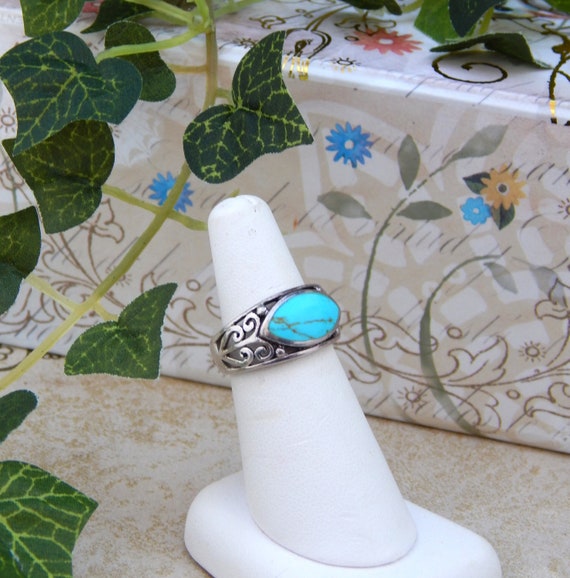 Silver Turquoise Ring Size 6.5, Turquoise Sterlin… - image 9