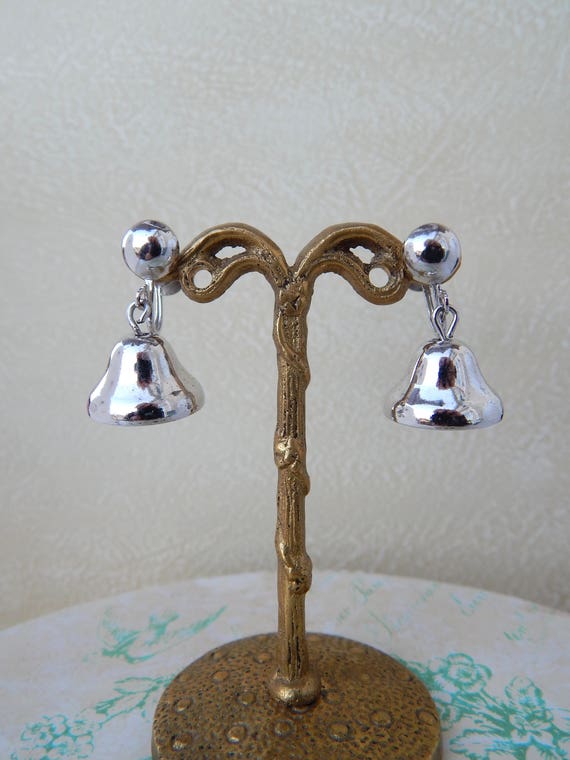 CORO Bells Earrings Screw-Back, Silver Bells Chri… - image 2