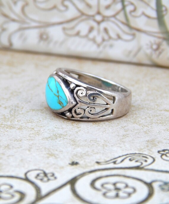 Silver Turquoise Ring Size 6.5, Turquoise Sterlin… - image 6