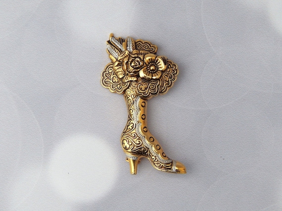 Victorian Boot Pin SPAIN Faux Damascene - image 1