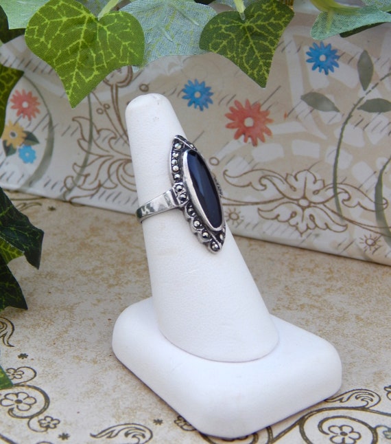 Silver Onyx Ring Size 7,  Sterling Silver Ring wi… - image 3