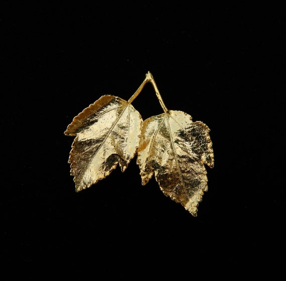 Gold Leaf Pin, Gold Dipped Leaf Brooch, Woodland,… - image 4