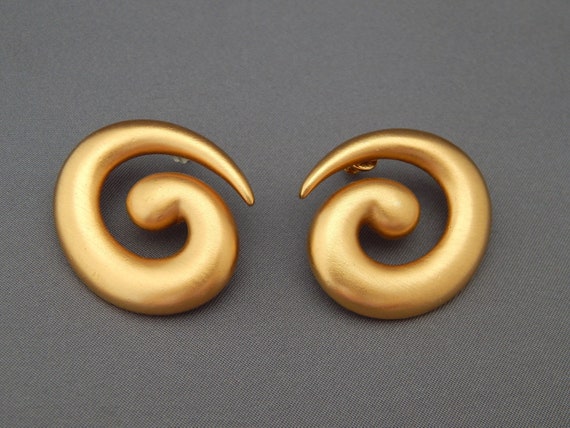MONET Matte Gold Swirl Pierced Earrings - image 1