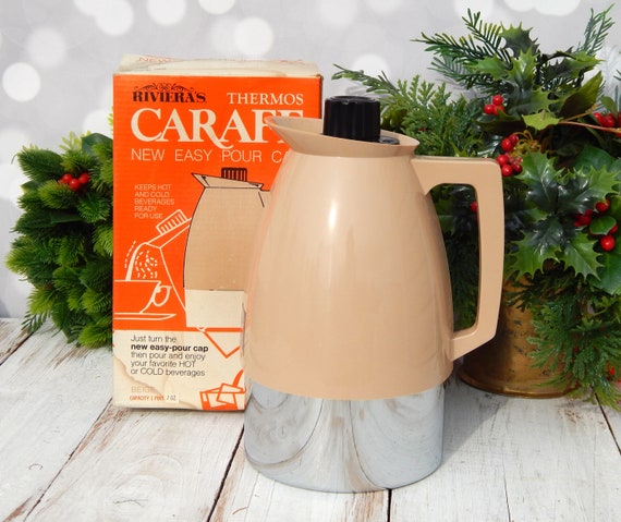 Beige Thermos Carafe RIVIERA'S JAPAN NOS, Vintage Insulated Carafe Beige  Silver for Hot and Cold Drinks, Mid Century Modern 