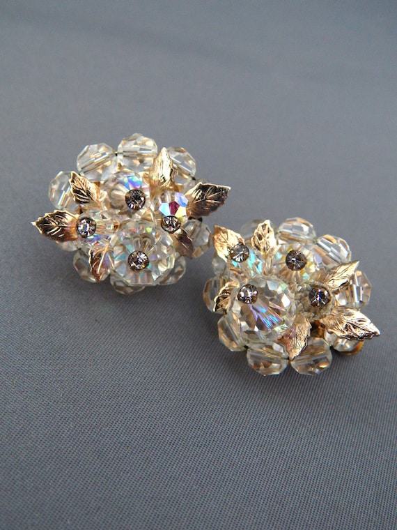 VENDOME Crystal Earrings, Vintage Crystal Cluster… - image 1