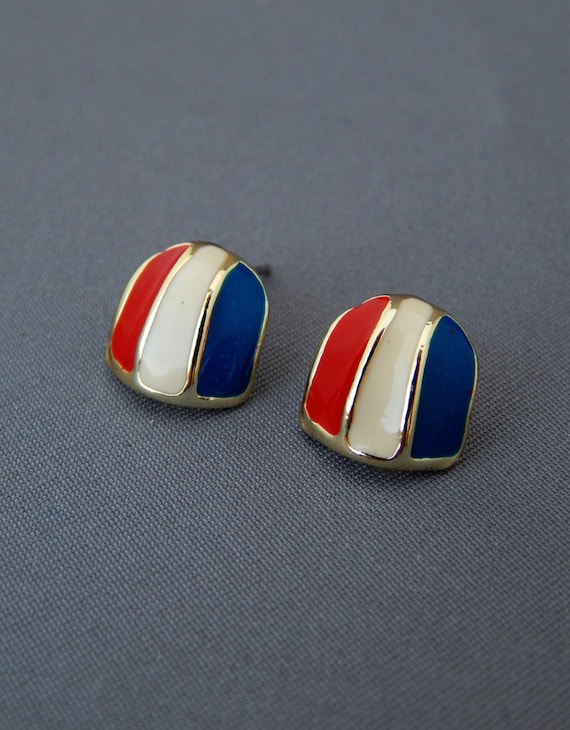 Red White Blue Enamel Earrings Fourth of July, USA