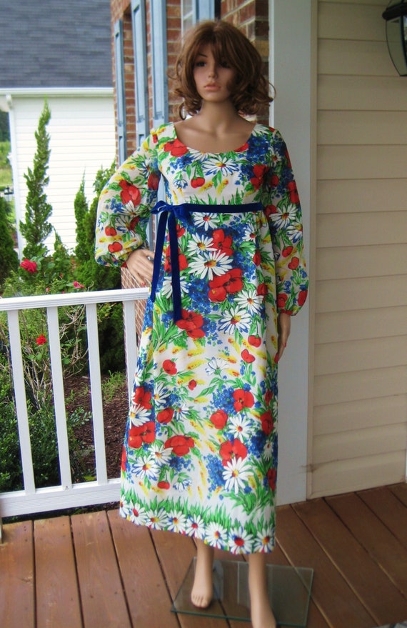 Vintage Floral Dress, Thin Cotton Vibrant Oversize