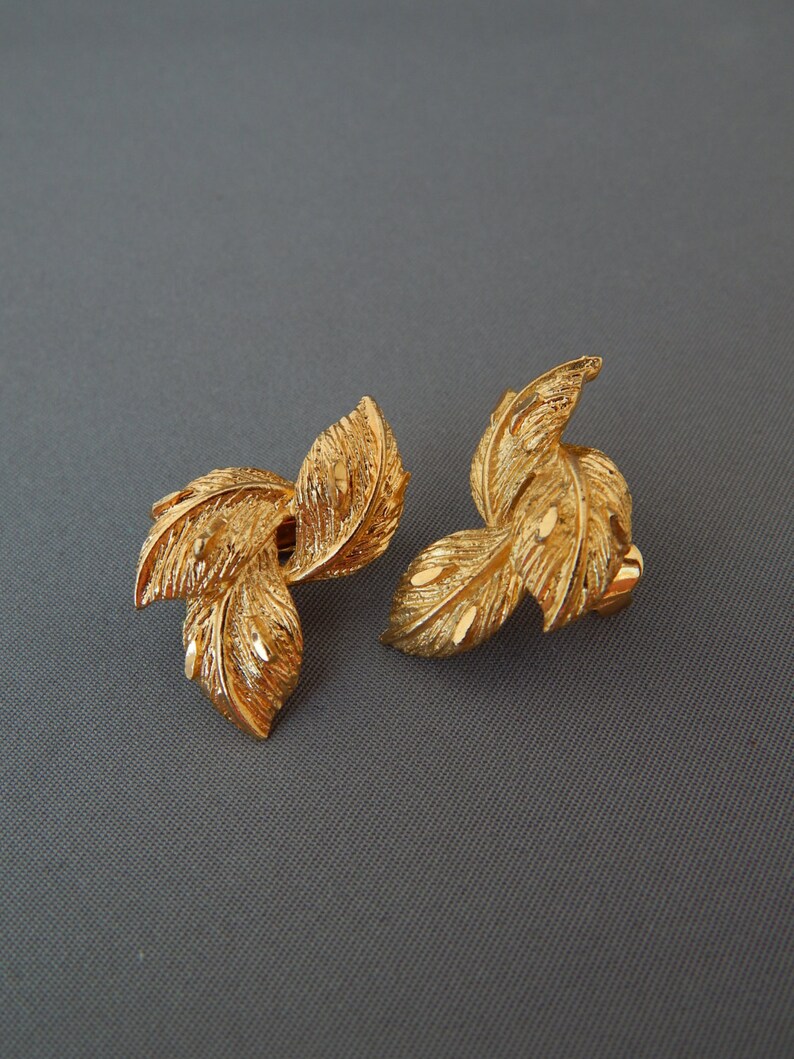 CORO Gold Leaf Earrings Clipons Gold Tone Leaves Clipons Etsy