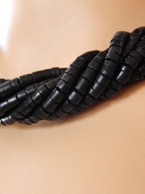 Black Twisted Necklace, Vintage Black Coconut She… - image 4