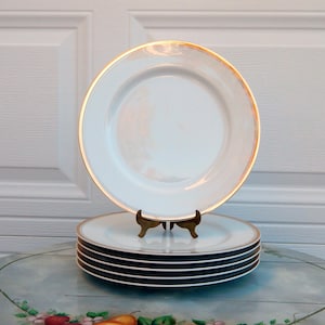 SHEFFIELD Regency Gold Dinner Plates Set of 6 JAPAN, Elegant Vintage Plates White with Gold Rim, Christmas, Thanksgiving