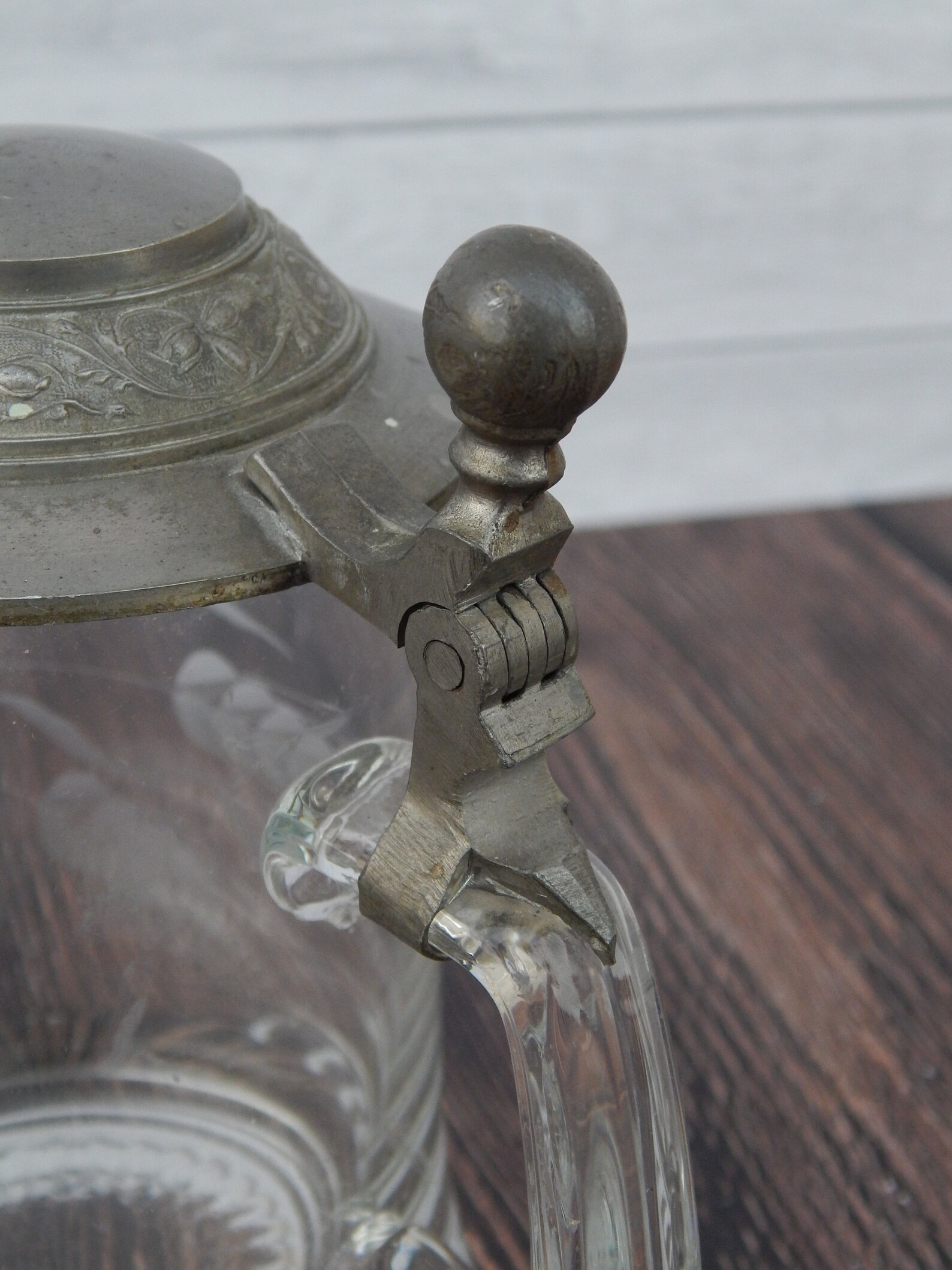 Vintage Glass Beer Stein Pewter Lid German Beer Stein Etched Etsy