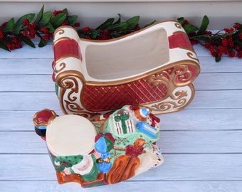 Santa's Sleigh Cookie Jar, Collectible Ceramic Cookie Jar