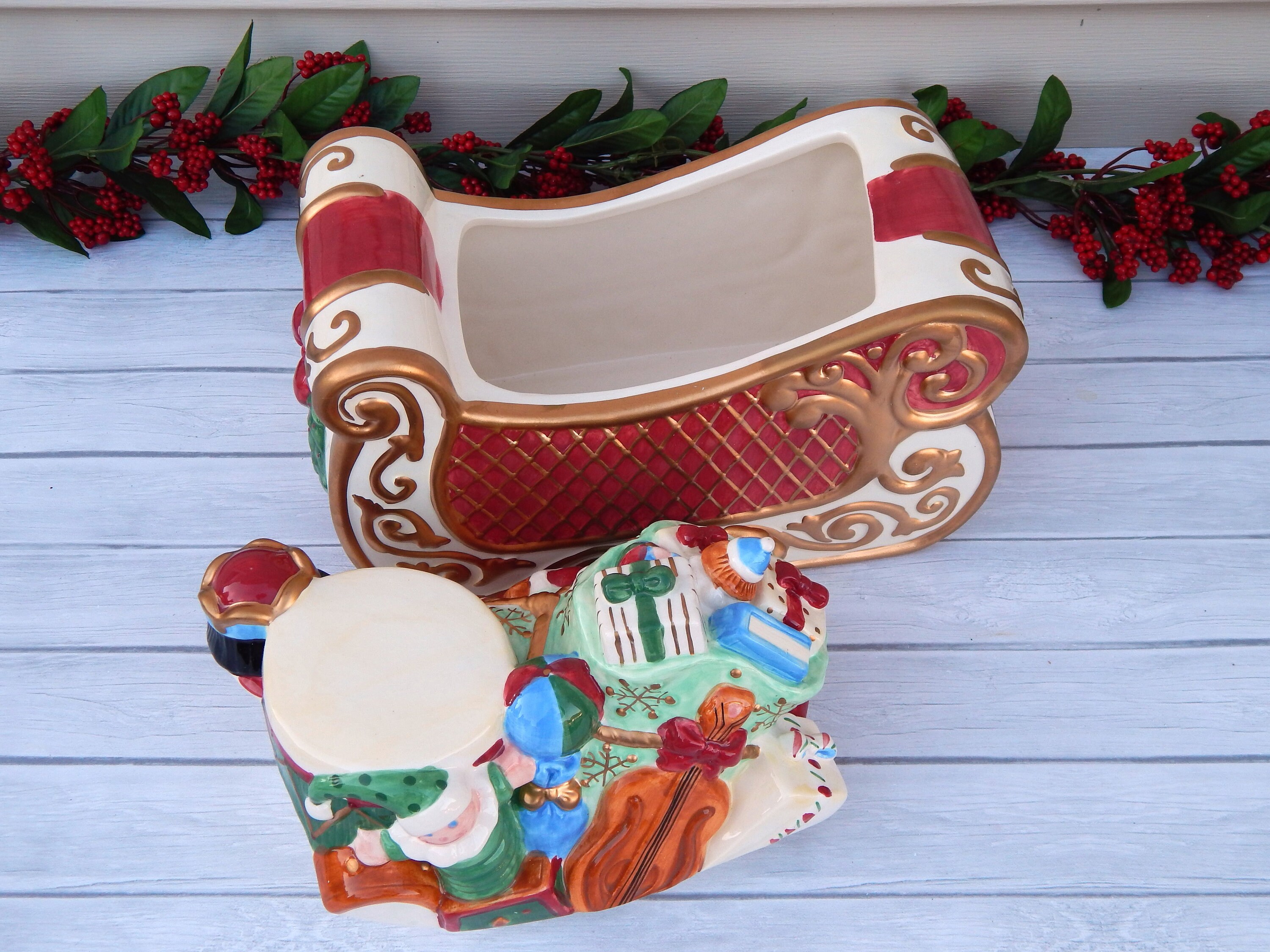 Santa's Sleigh Cookie Jar, Collectible Ceramic Cookie Jar