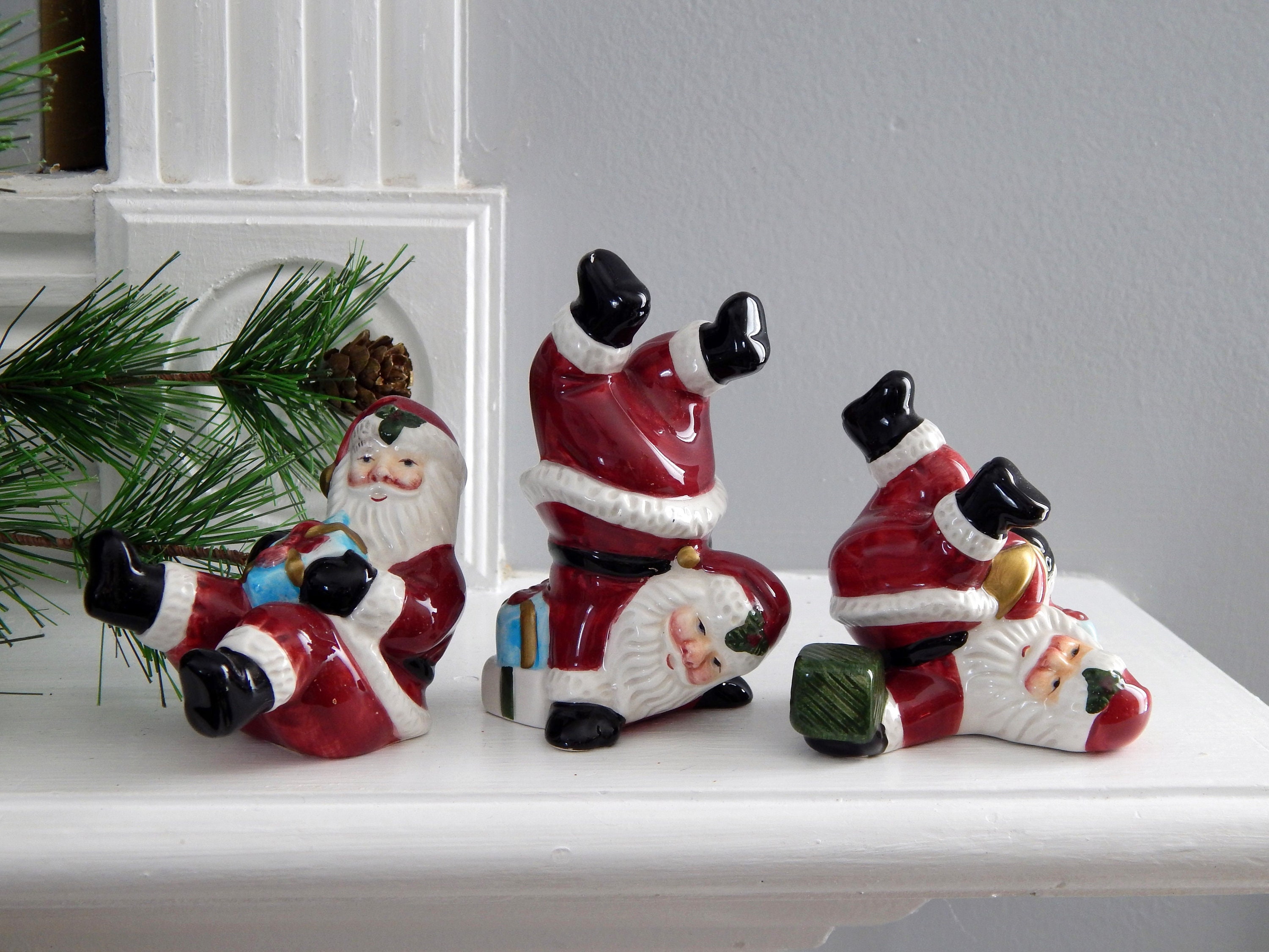 FITZ FLOYD Tumbling Santa Figurines Set of 3, Vintage Fitz & Floyd