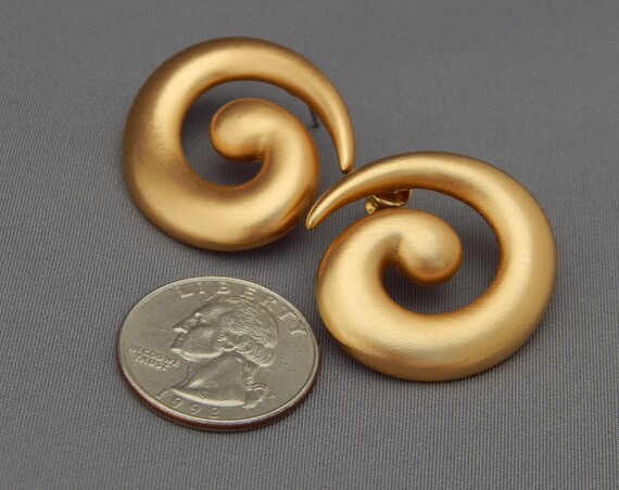 MONET Matte Gold Swirl Pierced Earrings - image 2