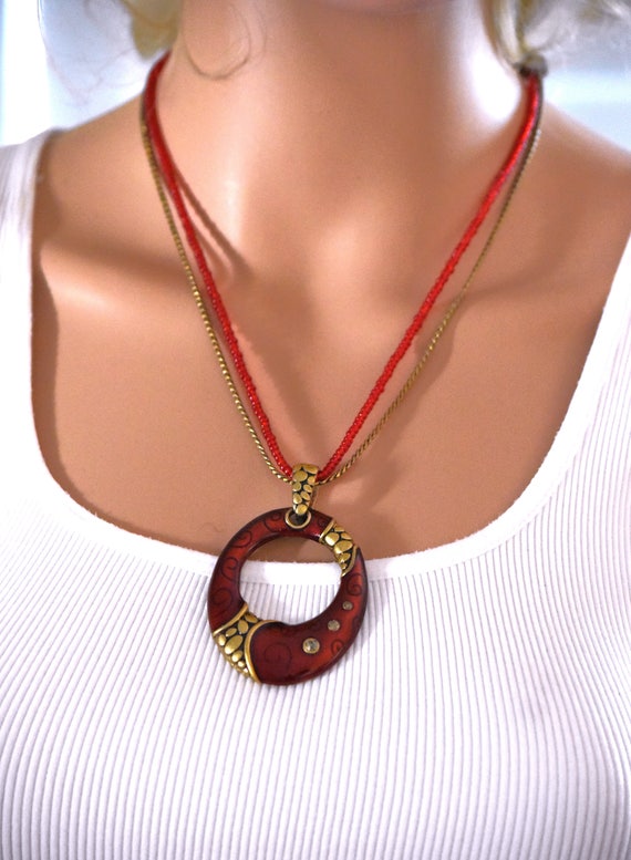 Red Necklace LAURA ASHLEY, NWT Red Enamel Crystal 