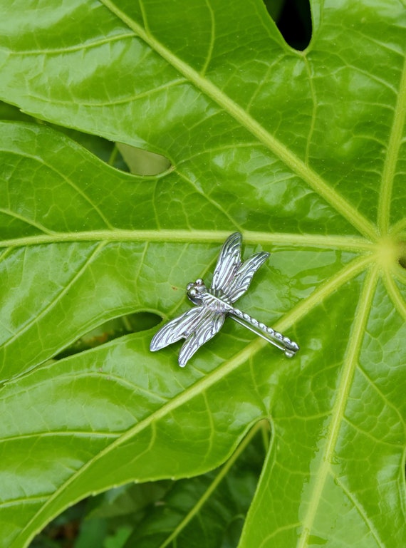 Silver Dragonfly Pin Signed, Sterling