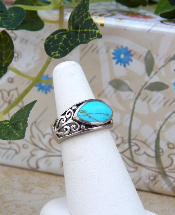 Silver Turquoise Ring Size 6.5, Turquoise Sterlin… - image 1